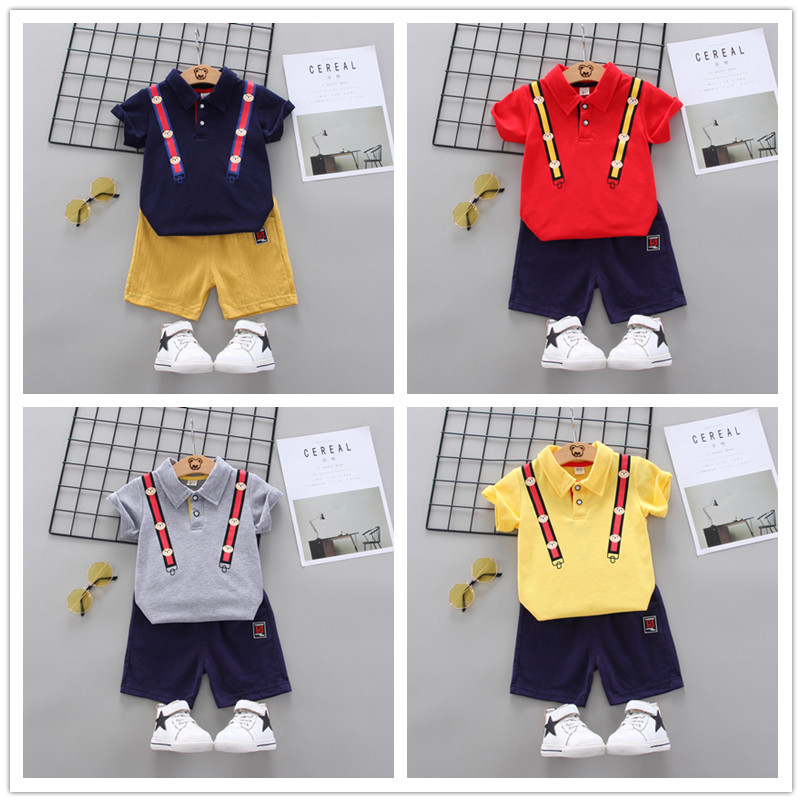 High quality baby fashion Korean cotton short-sleeved POLO cotton casual shorts 2-piece set