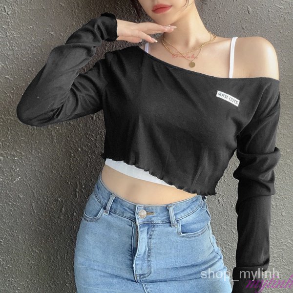 Áo crop top nữ Phông rộng Áo thun tay dài