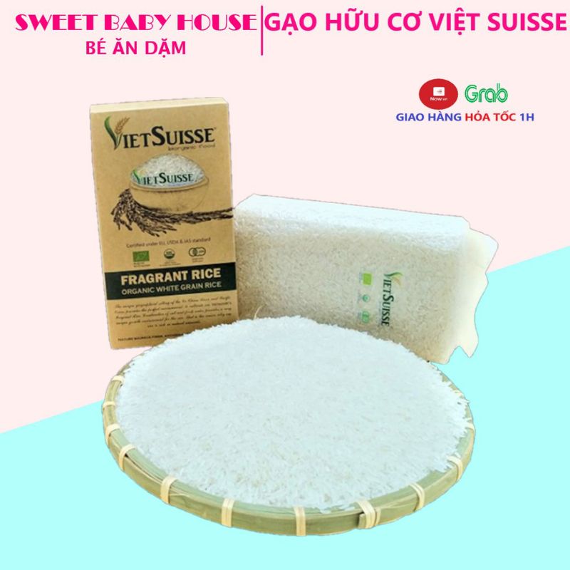 Gạo trắng hữu cơ VietSuisse thích hợp cho bé ăn dặm gói 1kg siêu ngon.