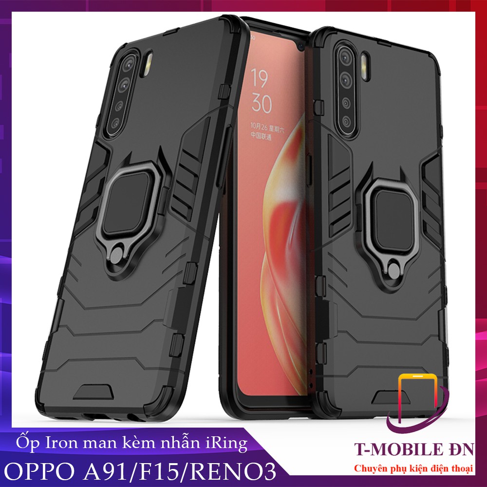 Ốp lưng Oppo A91 F15 Reno 3, Ốp chống sốc Iron Man có giá đỡ nhẫn iring cho Oppo A91 F15 Reno3