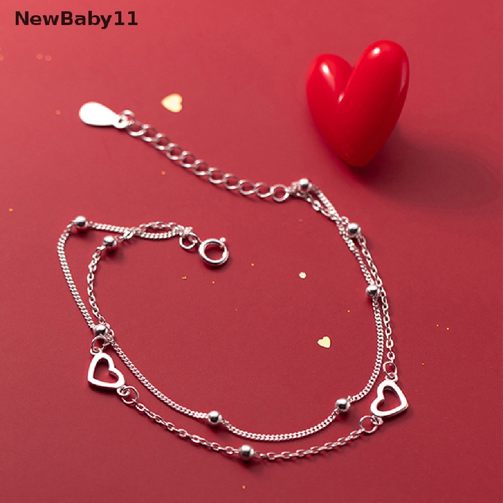 Vòng Tay Hai Lớp Mặt Hình Trái Tim Màu Bạc Có Thể Điều Chỉnh Cho Nữ
