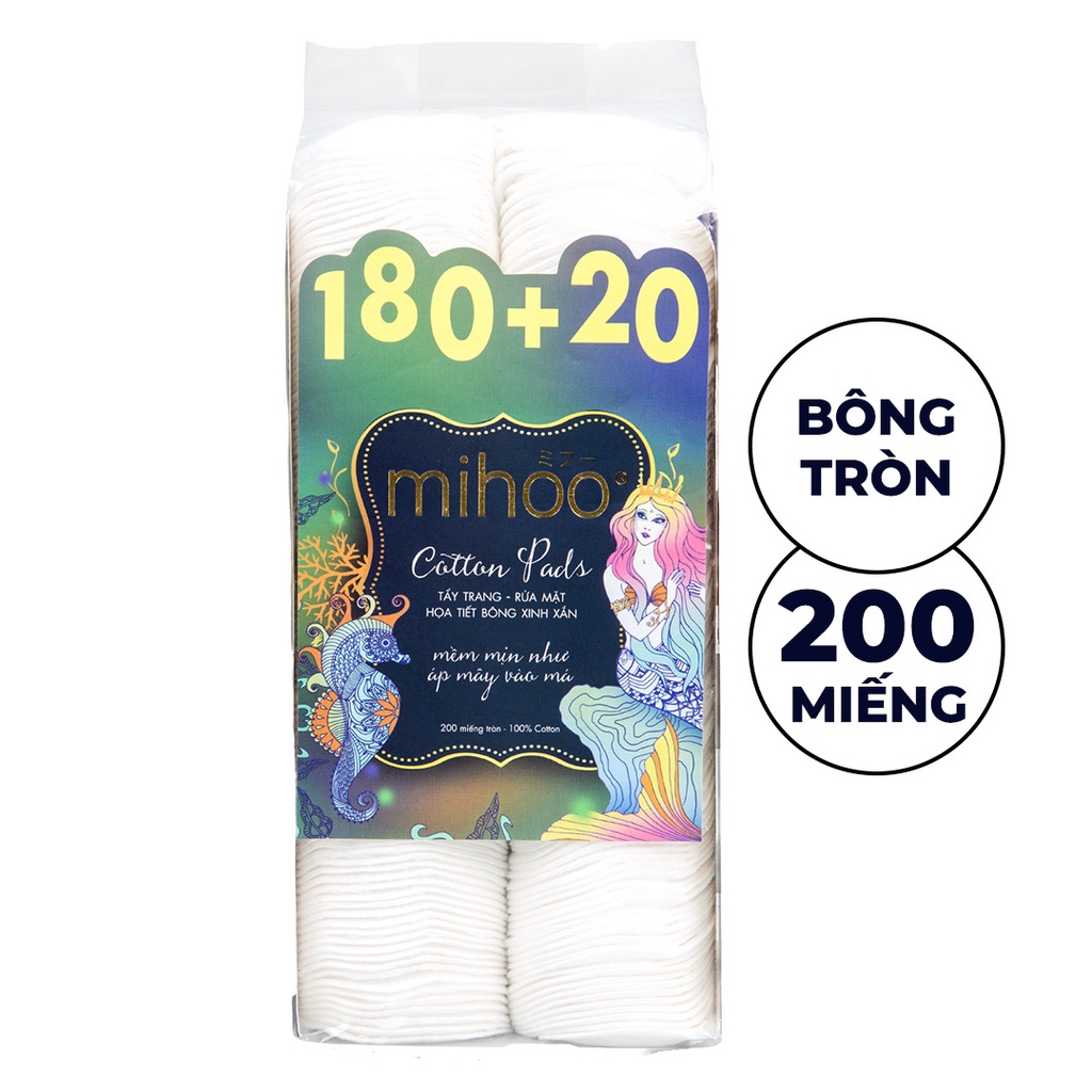 BÔNG TẨY TRANG MIHOO 200 miếng - 100% Cotton mềm mịn