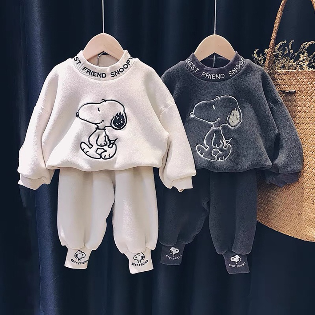 Bộ Nỉ Bông Cho Bé Trai Bé Gái, Bộ Nỉ Bông Thêu Hình Chú Chó Đáng Yêu Cho Bé Từ 7 - 27kg - Lila Kids