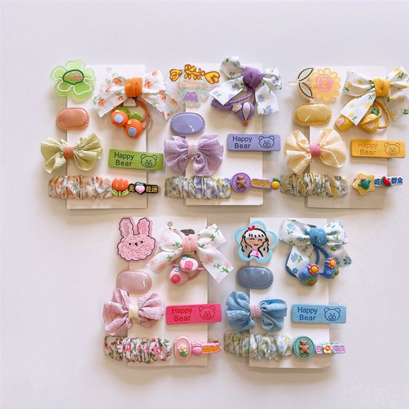 Set 9 Kẹp Tóc Hoạt Hình Đính Nơ Xinh Xắn Cho Bé Gái