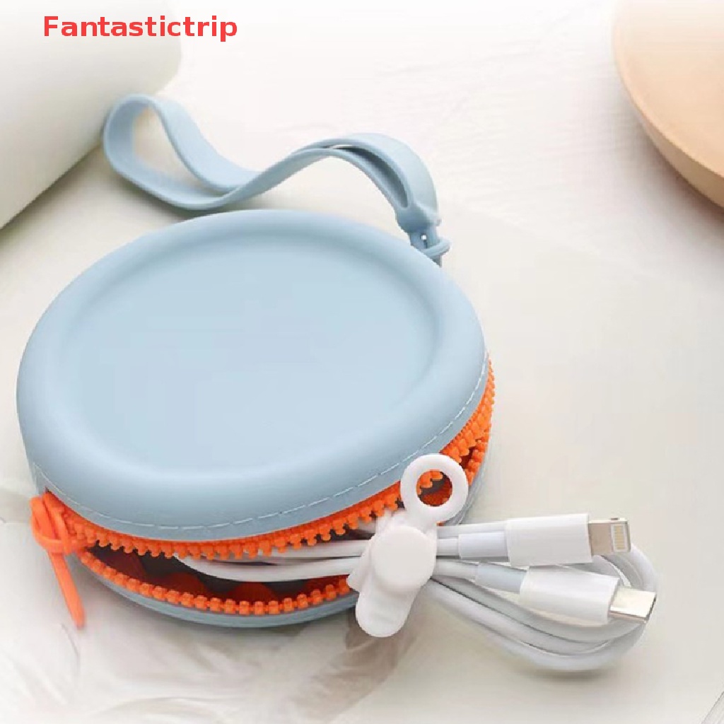 [Fantastictrip] 1 Túi Đựng Tai Nghe / Tiền Xu / Tai Nghe Bằng Silicon Tròn Màu Trơn Mới