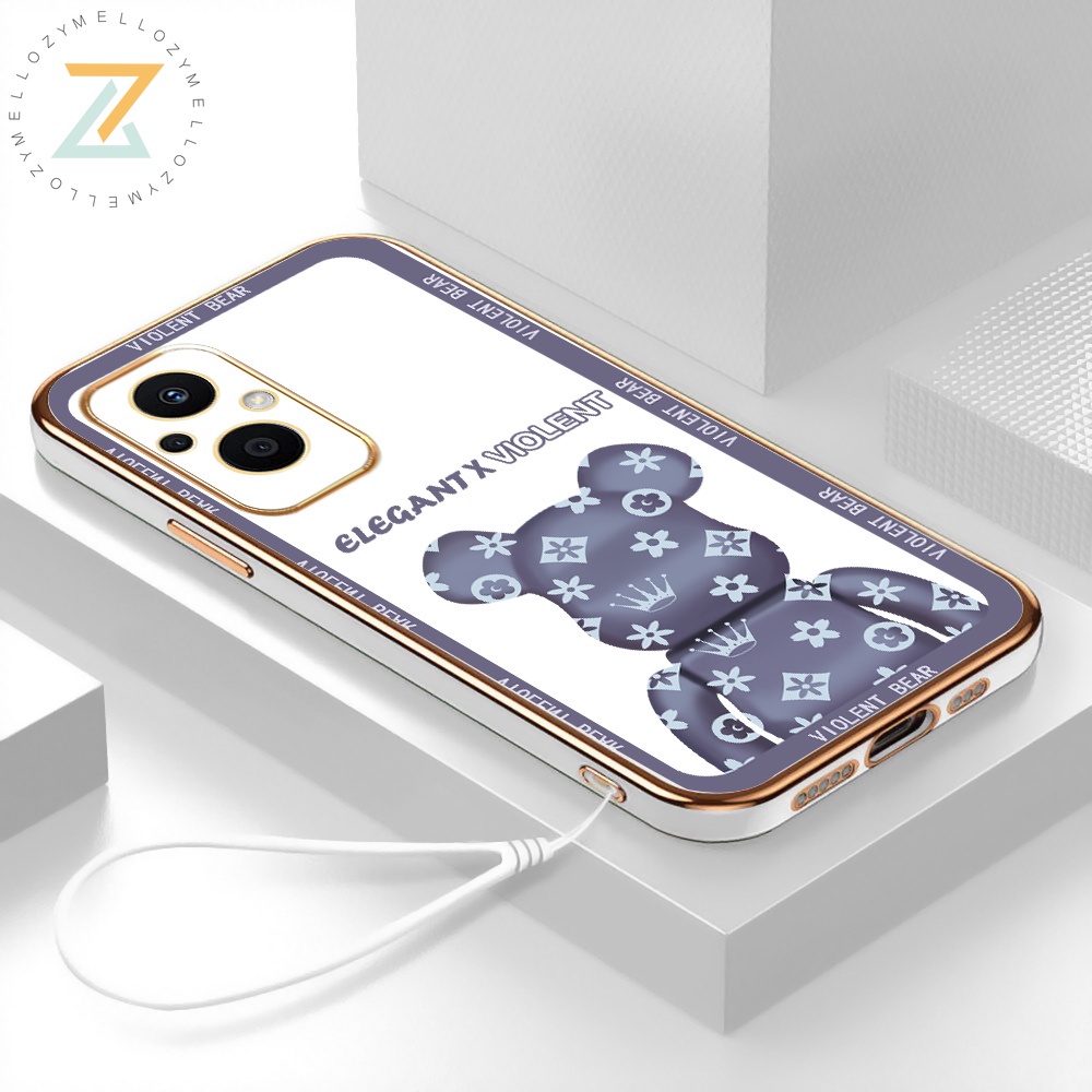 Zymello Ốp lưng OPPO Reno 7Z Reno 6Z Reno 7 Reno 5 Reno 4 Mạ điện sang trọng 6D hợp thời trang thương hiệu gấu dây buộc vỏ điện thoại