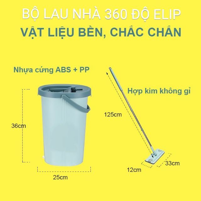 Bộ lau nhà 360 độ thông minh tự vắt mẩu mới Elip 2021