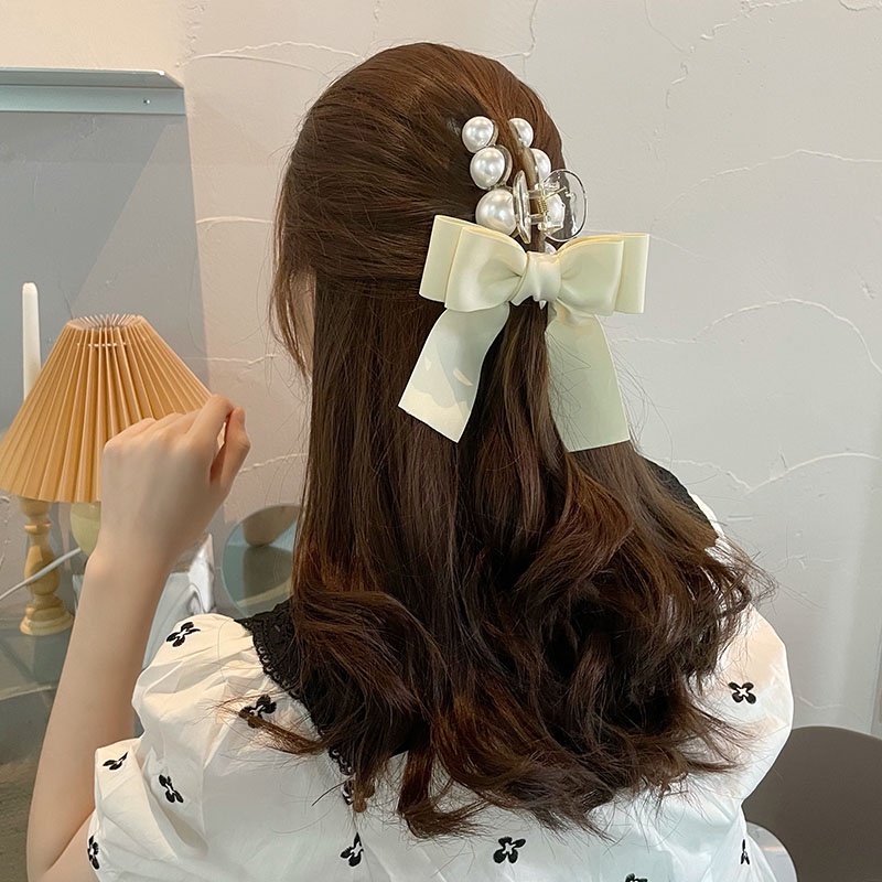 Kẹp Tóc Hình Nơ Đính Ngọc Trai Thanh Lịch Cho Nữ