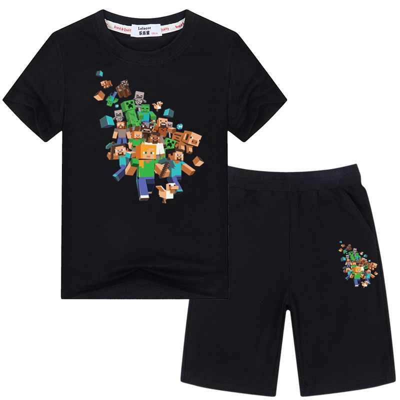 Bộ Áo Thun 2 Món &quot;Minecraft&quot; + Quần Short Cotton Cho Bé Trai