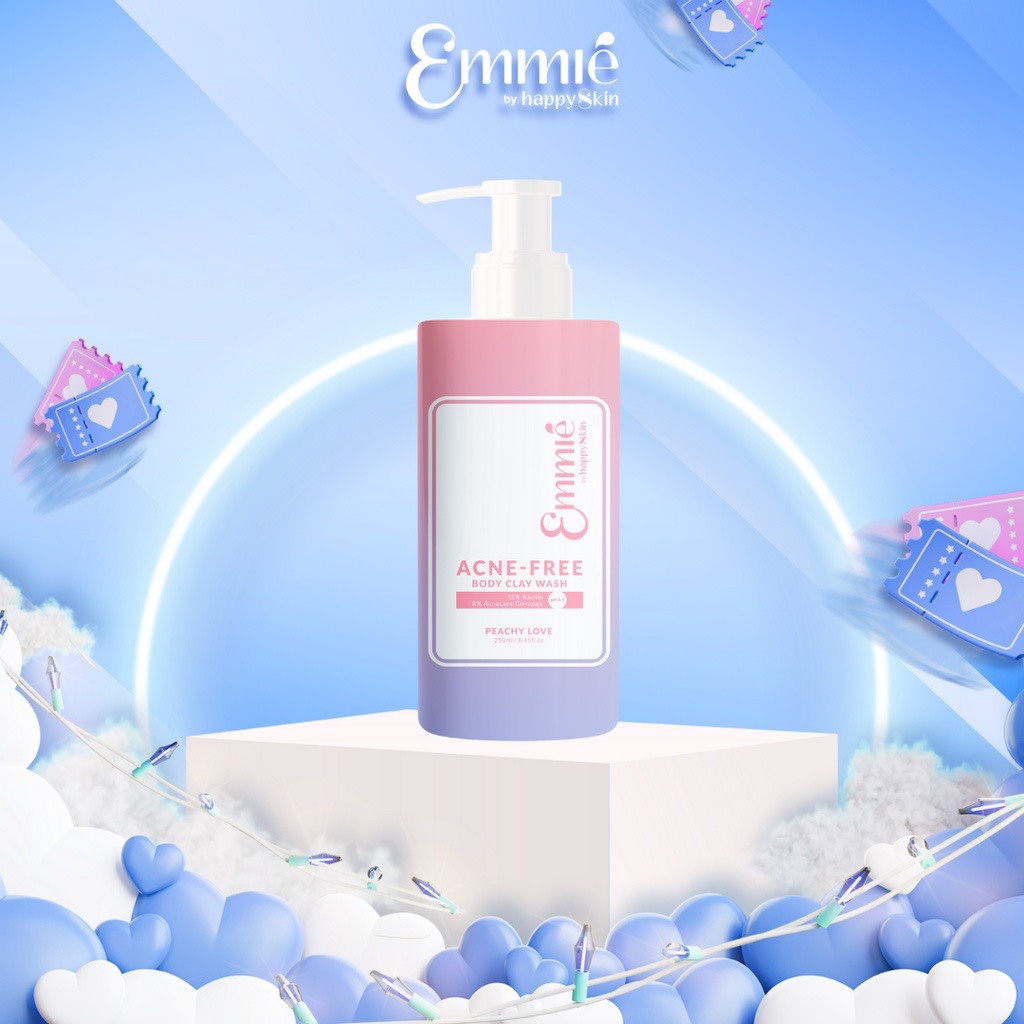 Sữa Tắm Đất Sét Ngăn Ngừa Giảm Mụn Cơ Thể Lưu Hương Hoa Acne Free Body Clay Wash Emmié by Happy Skin Emmie