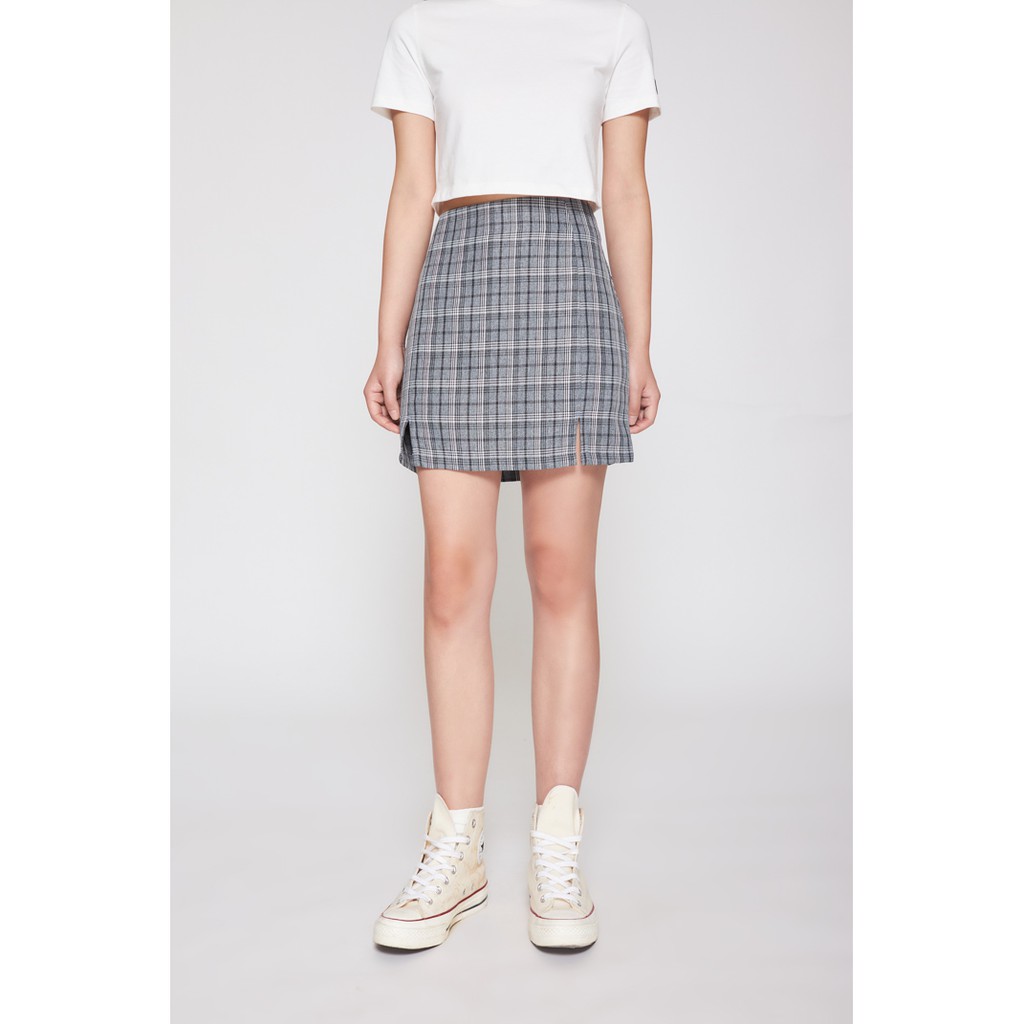 Chân Váy BOO Nữ Dáng Aline Lưng Cao Xẻ Gấu Họa Tiết Kẻ Caro Nhiều Màu