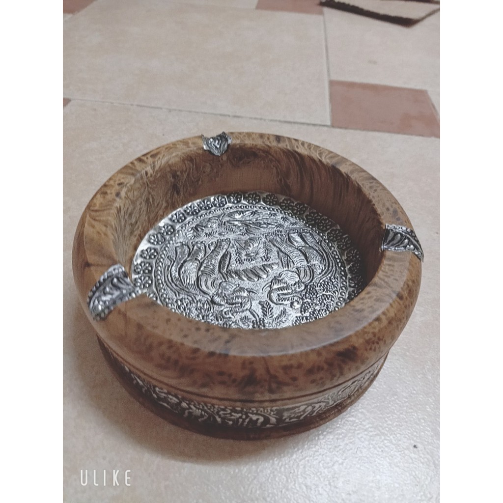 Gạt tàn thuốc lá, xì gà gỗ hình tròn hàng Thái Lan cỡ to 14cm