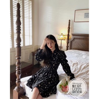 Bigsize Đầm hoa đen nơ cổ D771