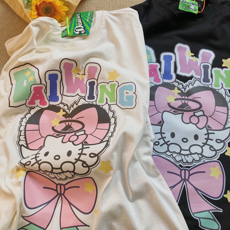 Áo Thun Tay Ngắn In Hình Mèo Hello Kitty Dễ Thương Cho Nam Và Nữ
