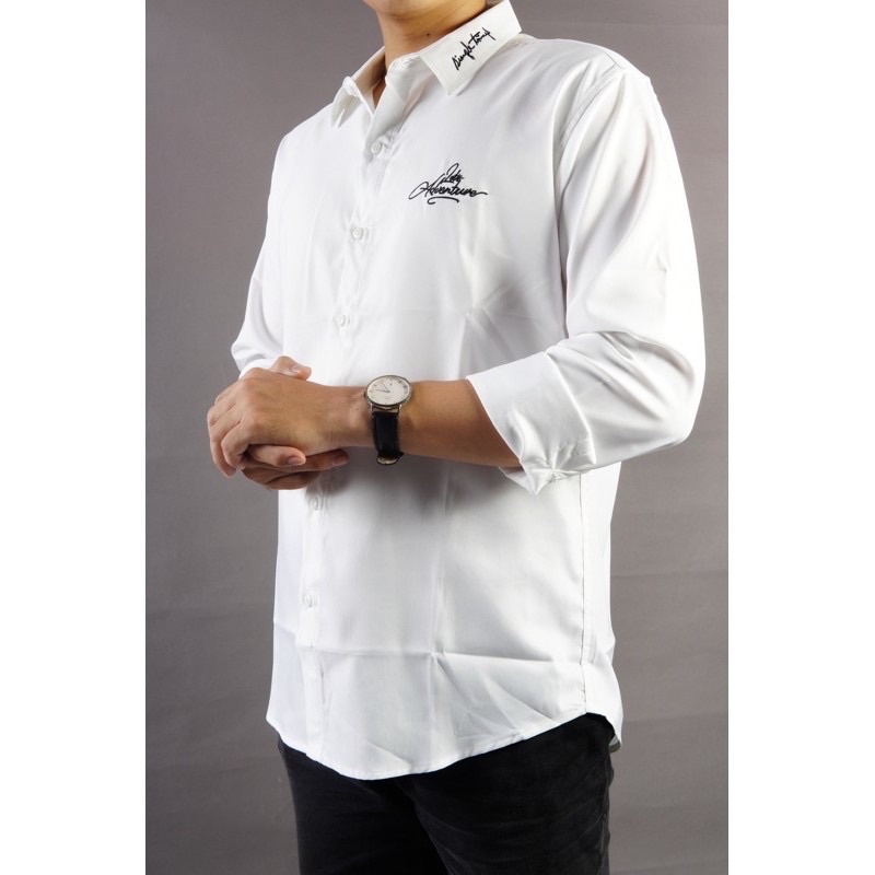 Áo sơ mi nam co giãn thêu chữ BIGSIZE < 120kg