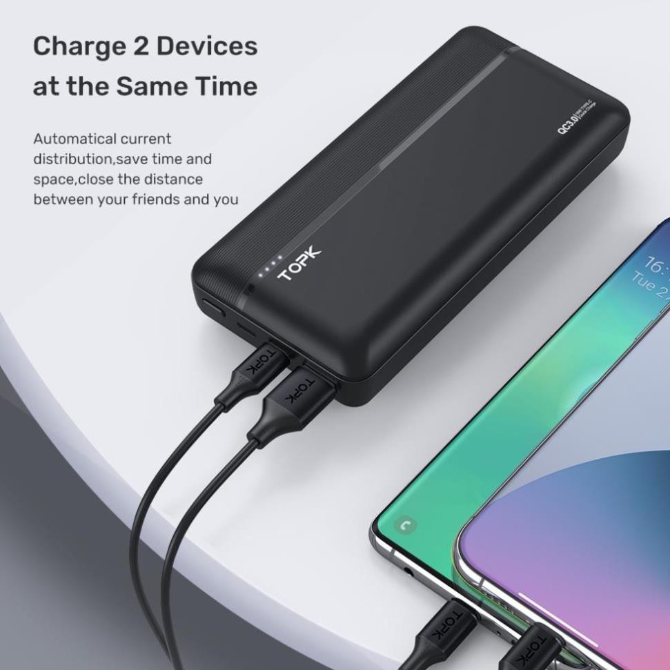 Sạc dự phòng TOPK I2015P 18W 20000mAh cho HUAWEI Samsung Xiaomi OPPO Vivo Realme