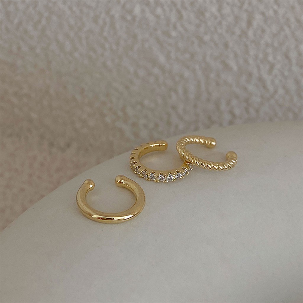 Big Set Ba Món Khuyên Tai Dạng Kẹp Cao Cấp Tinh Tế Đơn Giản Không Xỏ Đính Kim Cương Thời Trang Mùa Đông Cá TíNh Cho Nữ