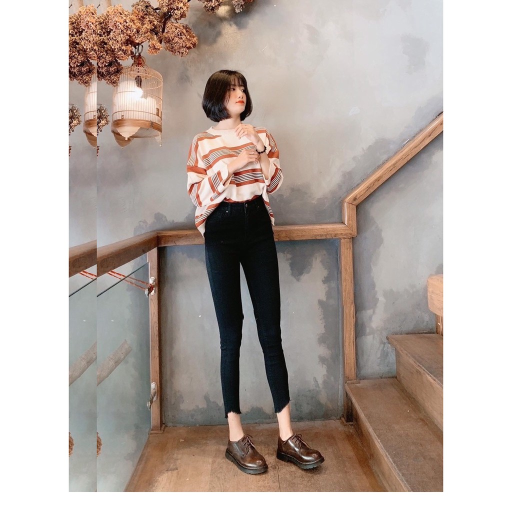 Quần jean nữ DÀI ĐEN KHOÉT RÁCH TUA LAI ( SIZE 26-34 ) nny9