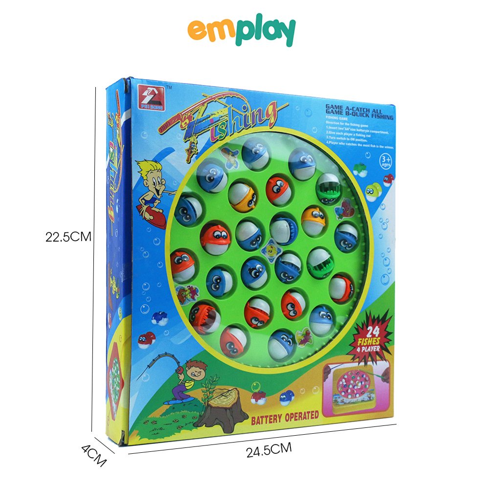 Đồ chơi câu cá Emplay, gồm 2 cần, 24 cá đa sắc cho bé nhận biết màu, chạy pin chất liệu nhựa an toàn