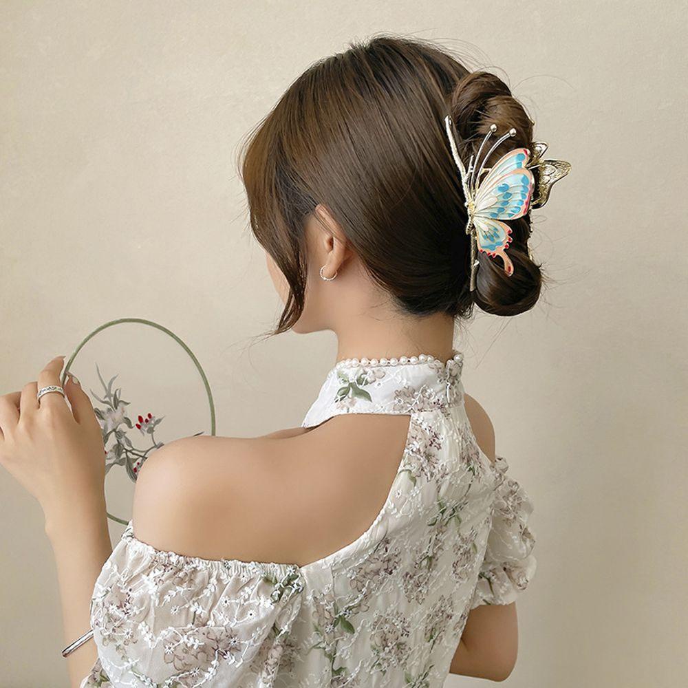 MOCHO Kẹp Tóc Hình Bướm / Cá Mập Bằng Kim Loại Thanh Lịch Cho Nữ