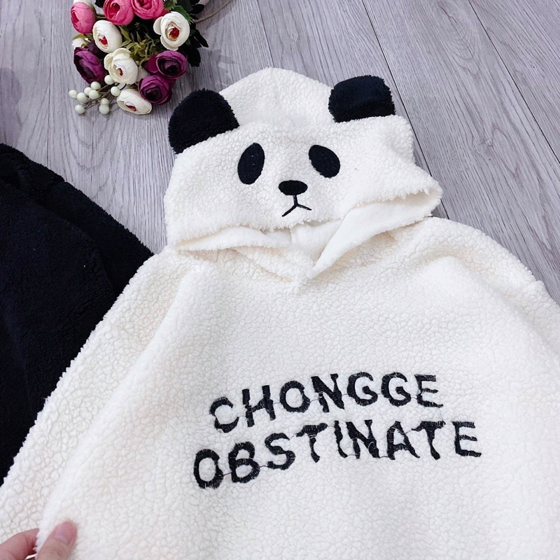 áo hoodie lông mũ tai gấu trúc panda thêu chữ ngực DH | BigBuy360 - bigbuy360.vn