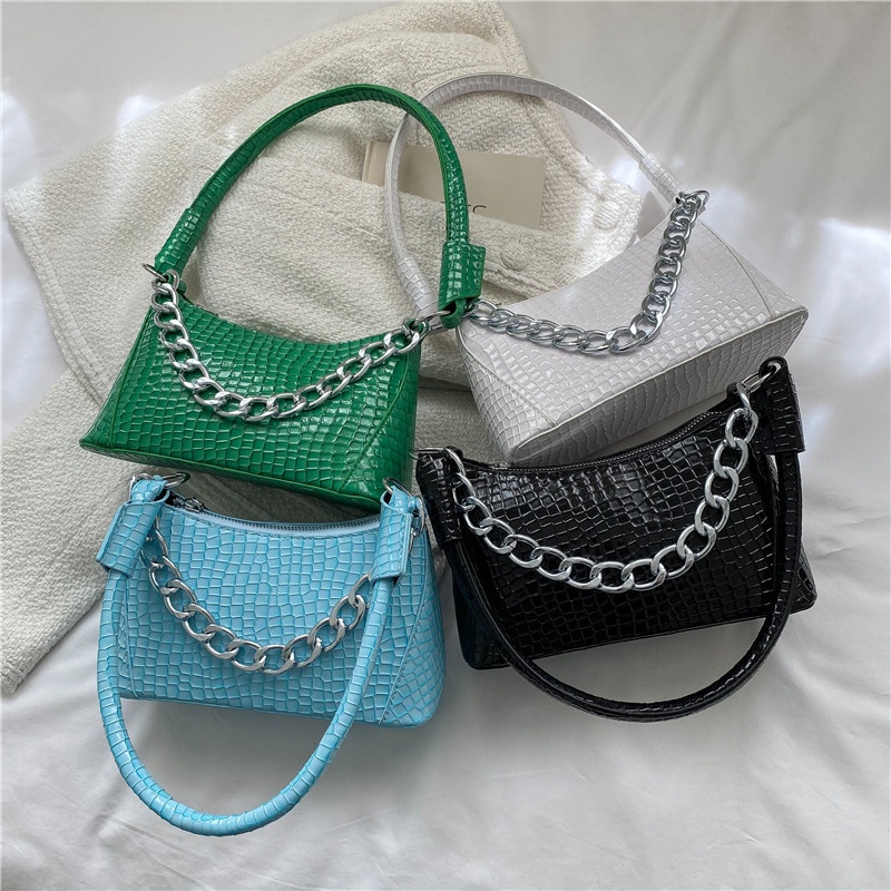Túi Xách Vân Da Cá Sấu Phối Dây Xích Thời Trang Cao Cấp Cho Nữ