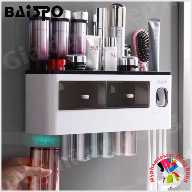 Kệ để đồ nhà tắm kèm nhả lem đánh răng tự động ASWEI , đồ gia dụng tiện ích, thông minh