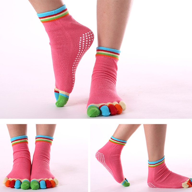 Xiangbao Vớ Yoga Co Giãn Năm Ngón Chống Trượt Cầu Vồng Nhiều Màu Sắc Với Tay Cầm Silicone Dành Cho Nữ