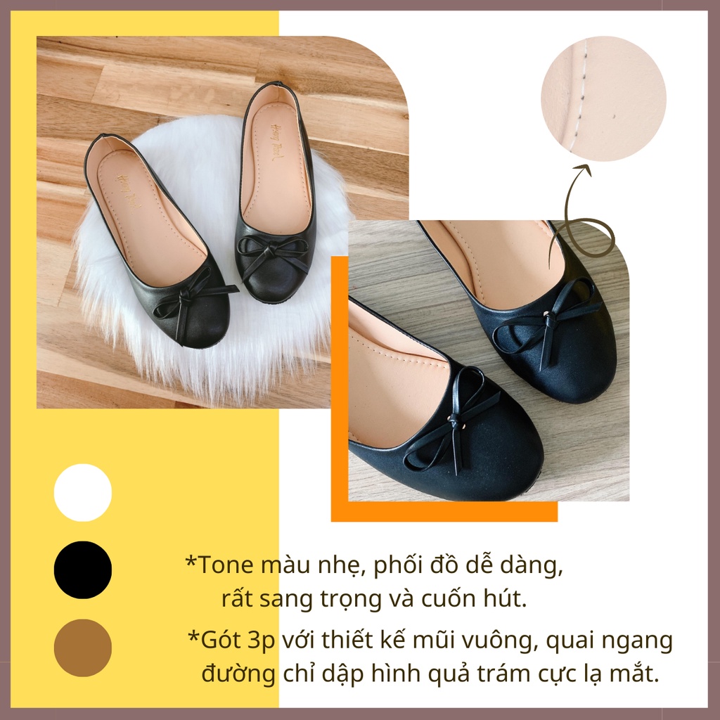 [Có bigsize 40-41] Giày Nữ, Giầy Búp Bê Đế Bệt Phối Nơ Xinh Xắn Trẻ Trung. Giày Hoàng Thanh A06 Đen