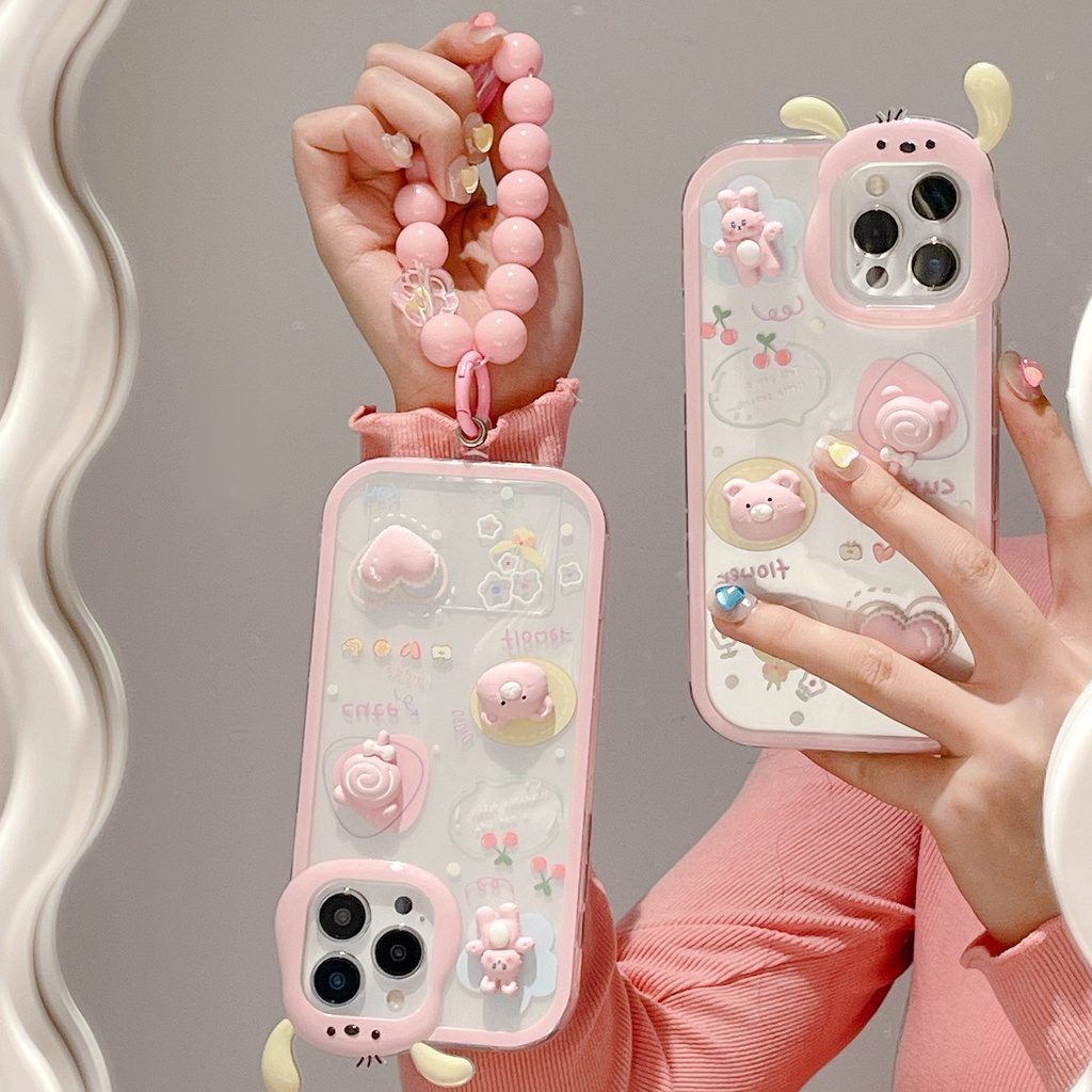Ốp Điện Thoại Tpu Silicon Mềm Trong Suốt Hình Tai Thỏ 3D Đính Ngọc Trai Cho iphone 13 12 11 Pro XS Max XR