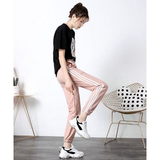 Quần dài thể thao nữ phối ba sọc chất kaki xịn lên form đẹp thời trang