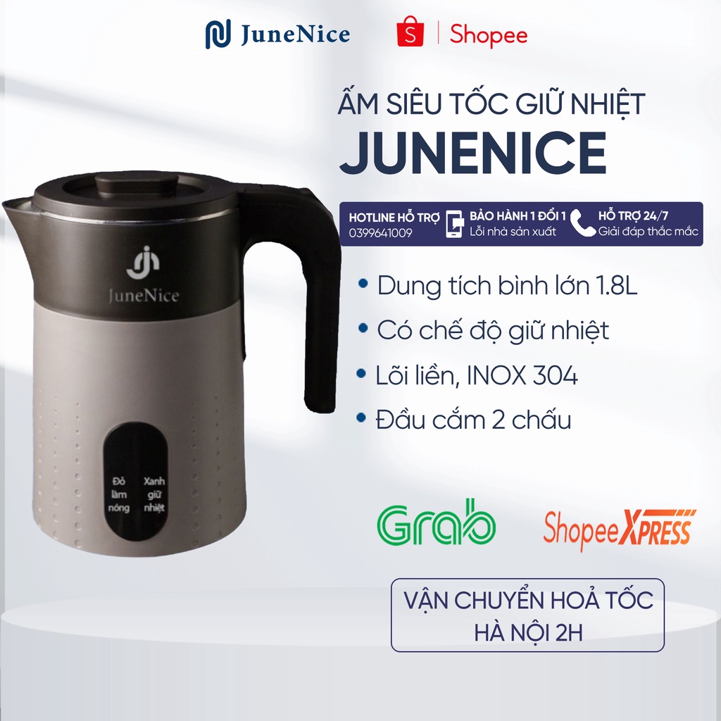 Ấm siêu tốc, ấm đun nước siêu tốc bình đun nước giữ nhiệt JuneNice 1.8 lít giữ điện là giữ nhiệt, ấm đa màu sắc lựa chọn