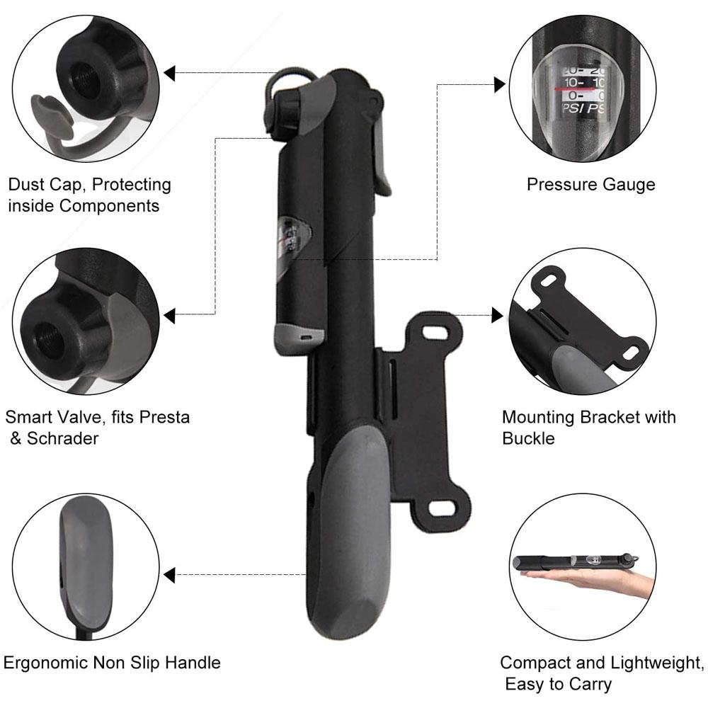 Bơm Lốp Xe Đạp Leo Núi Presta &amp; Schrader Đa Năng Chất Lượng Cao Siêu Bền Kèm Đồng Hồ Đo