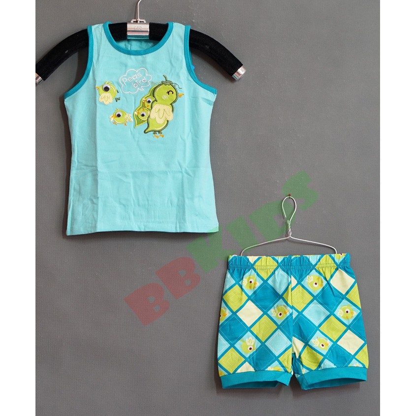 Bộ thun mùa hè thêu Chim sâu cho bé trai và gái