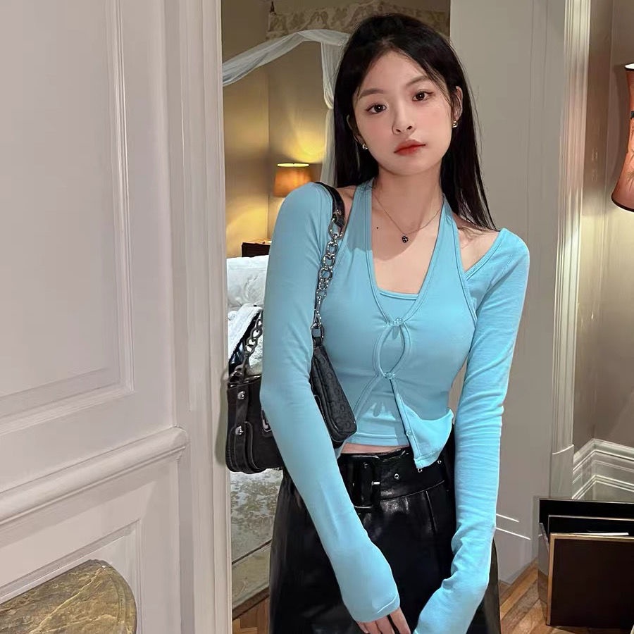 Áo Thun Tay Dài Cổ Yếm Dáng Ôm Thời Trang Xuân Hè 2022 Dành Cho Nữ