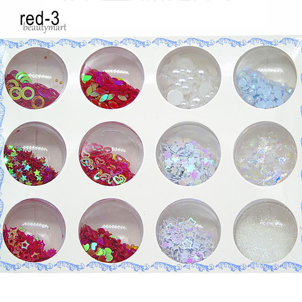 Bộ 12 hộp kim tuyến 12 mẫu trang trí móng tay