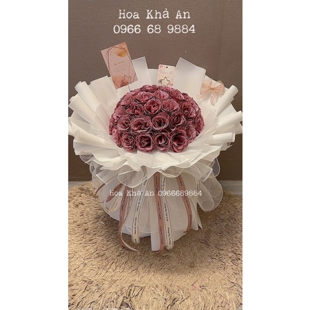 [Tặng vương miện] Hoa nhũ bó 50 bông siêu to, viết chữ theo yêu cầu. Có Nowship nội thành. Hoa sinh nhật, kỷ niệm
