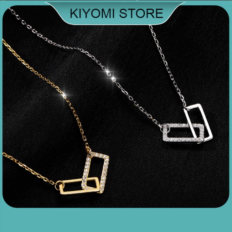 Dây Chuyền Mạ Bạc 925 Mặt Hình Vuông Đính Đá Sang Trọng Thời Trang Cho Nữ KIYOMI STORE