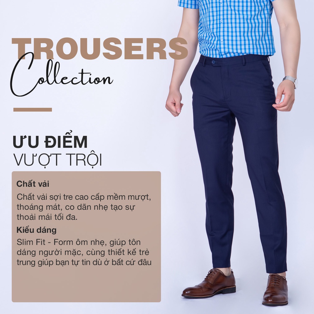 Quần Âu Nam Công Sở Sợi Tre Santino Cao Cấp Màu Xanh Than Form Ôm Nhẹ Thoáng Mát Chống Nhăn Kháng Khuẩn Và Tia Uv Q069