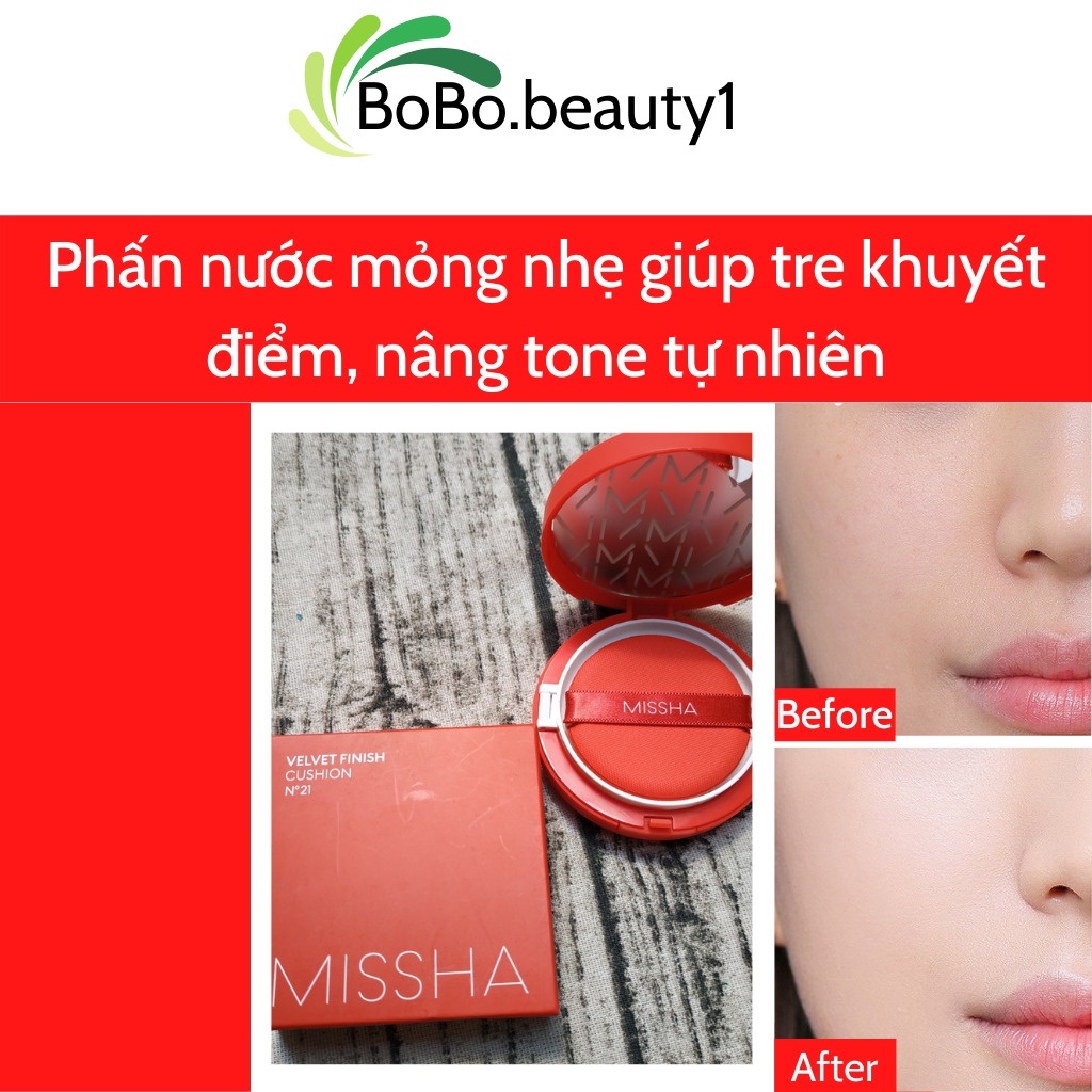 Phấn nước Missha Cushion che phủ hoàn hảo dưỡng ẩm lâu trôi chống nắng hiệu quả SPF50+ PA+++ màu số 21/23