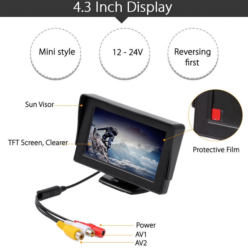 Màn hình xe ô tô LCD LCD màn hình 4.3 inch với camera đảo ngược HD IR hỗ trợ tầm nhìn ban đêm | BigBuy360 - bigbuy360.vn