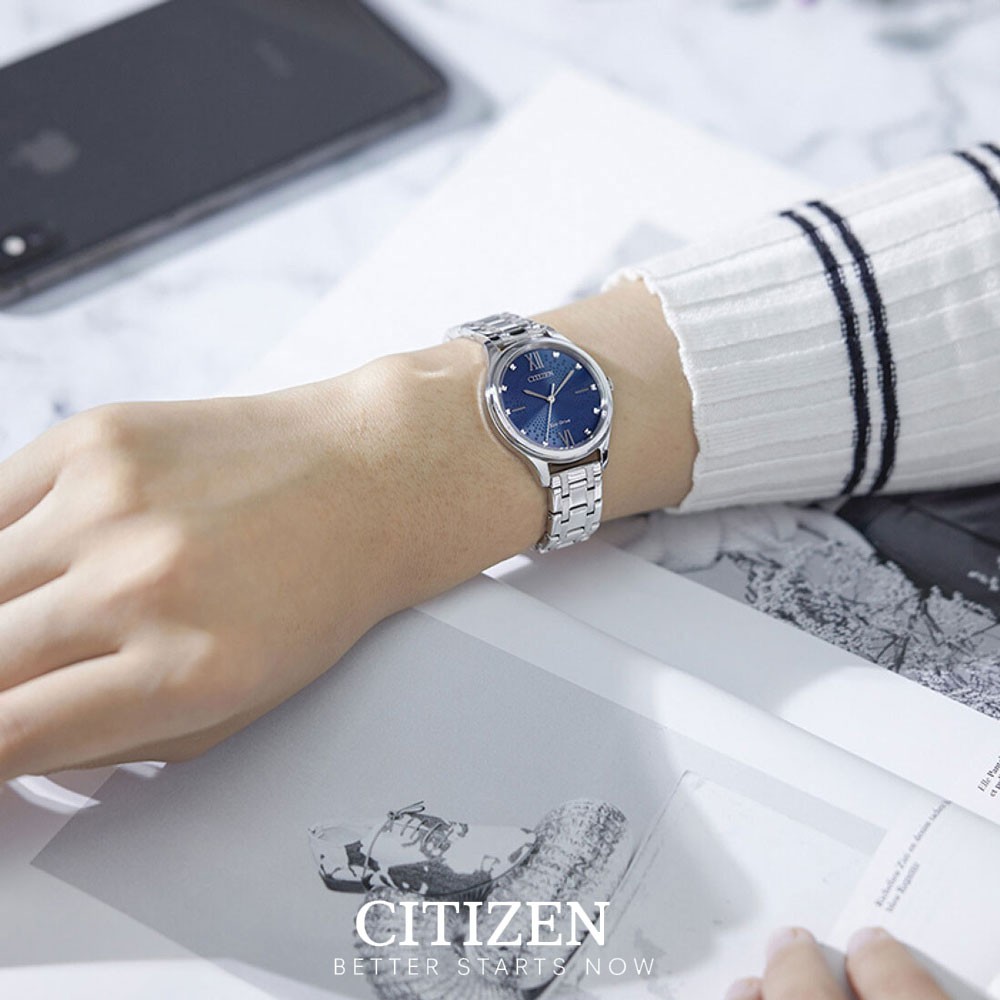 Đồng Hồ Nữ Citizen Dây Thép Không Gỉ EM0500-73L - Mặt Xanh