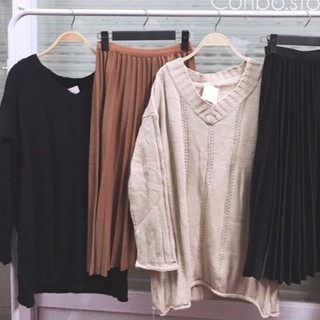 Áo len cổ V dáng dài