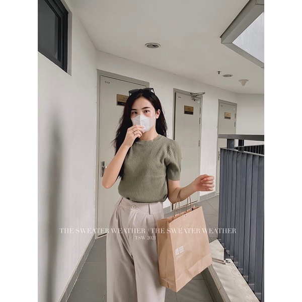 Áo LEN ĐŨA CỘC TAY cổ tròn basic ( Ảnh thật )