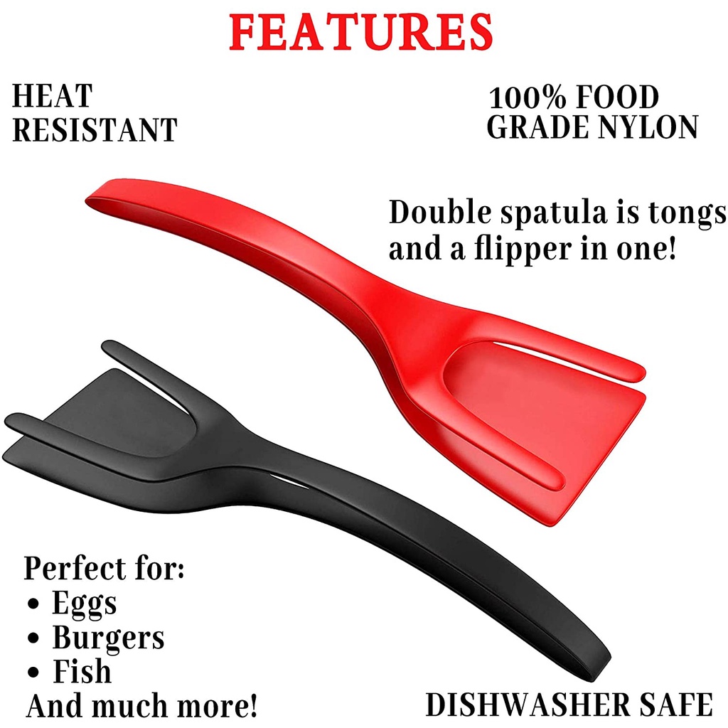 Xẻng nấu ăn bằng silicon chống dính 2 trong 1 dùng lật và gắp thực phẩm/ chiên trứng/ làm pizza/ bít tết
