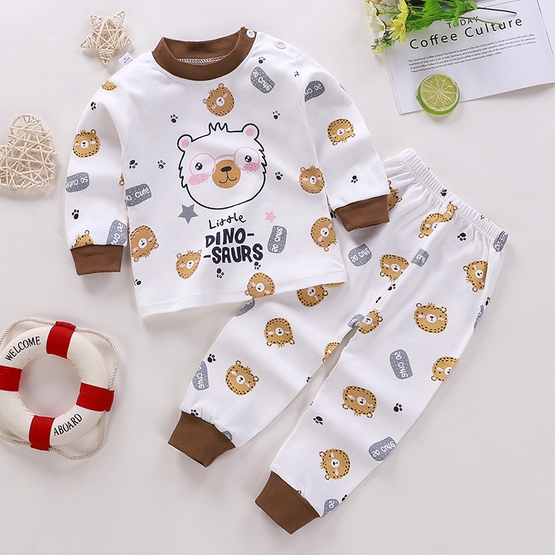 Bộ Đồ Ngủ Vải Cotton Họa Tiết Chấm Bi Hoạt Hình Thời Trang Mùa Đông Cho Bé Sơ Sinh