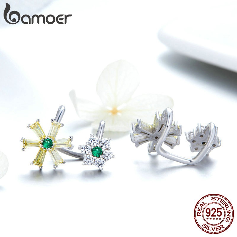 Khuyên tai Bamoer dạng kẹp làm từ bạc đính đá zircon trắng thời trang