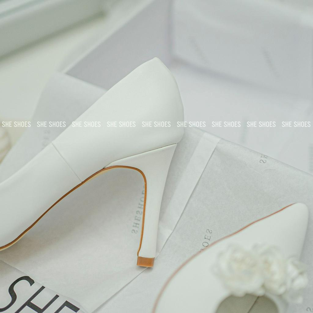 Giày Cưới da PU gót nhọn đính viền 3 nhụy chéo VIE (NEW ARRIVAL) - GC07052