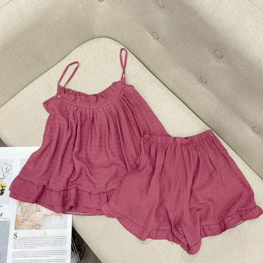 Bộ 2 dây nữ, bộ đồ nữ mặc ở nhà chất đũi nhăn mặc hè mát mẻ - PANOSI -Mã B335