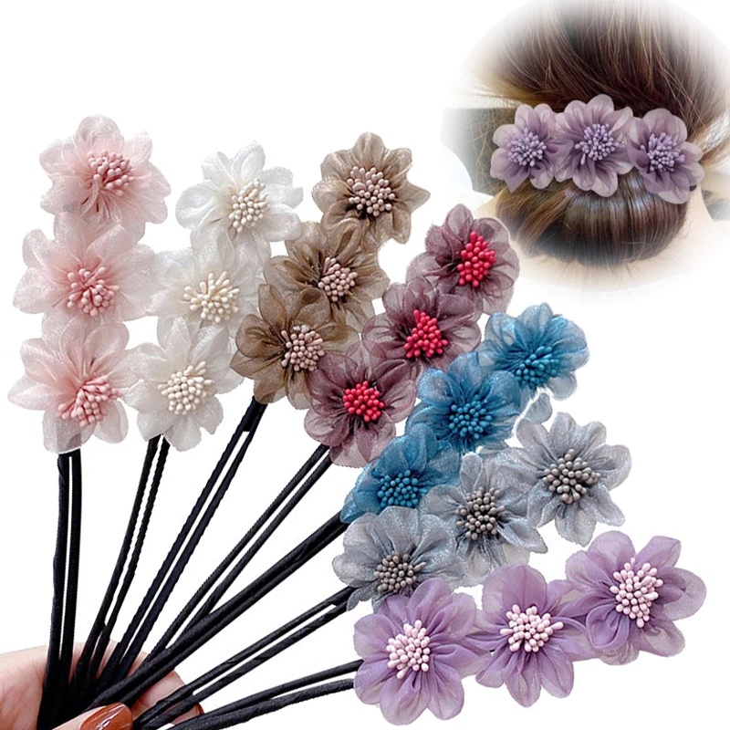 Kẹp Tóc Chiffon Đính Hoa Diy Thời Trang Cho Nữ